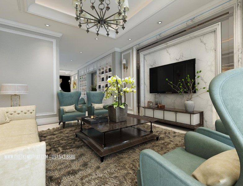 Thiết kế nội thất phòng khách nhà liên kề tại khu đô thị Văn Quán